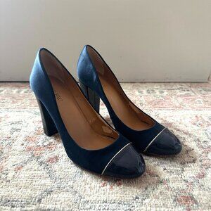 J. Crew Navy Cap Toe Pumps Heel Size 7